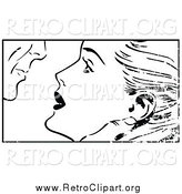 Clipart of a Distressed Pop Art Couple About to Kiss Black and White by Brushingup