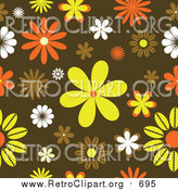 Clipart of a Funky Orange, Yellow and Brown Retro Floral Background by KJ Pargeter