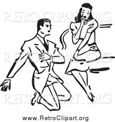 Clipart of a Retro Black and White Man Kneeling and Proposing to a Surprised Woman by BestVector