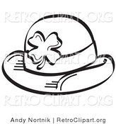 Retro Clipart of a Coloring Page of a St Paddy's Day Hat with a Clover on It by Andy Nortnik
